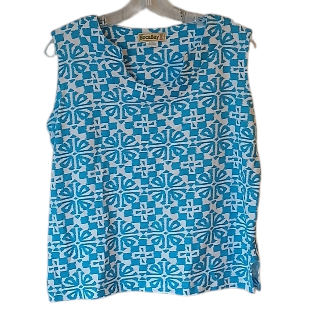BocaBay Sleeveless Blue And White Top Size Medium